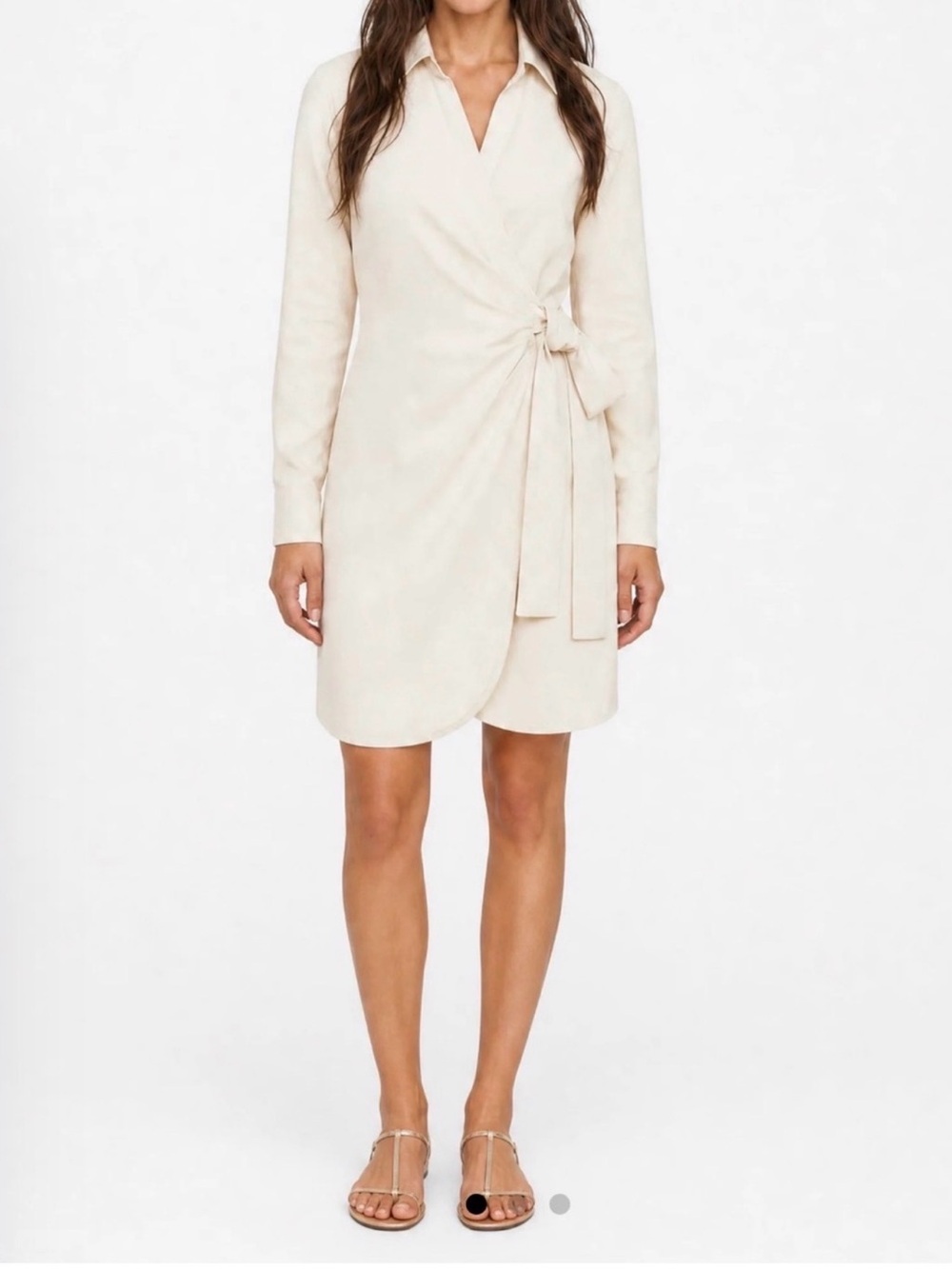 Onia Cream Flax Long Sleeve Wrap Shirt Dress with Side Tie Size Small